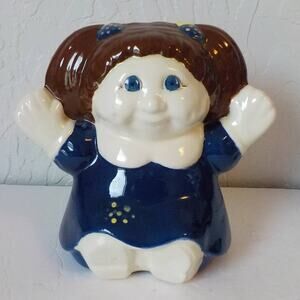 Ceramic Cabbage Patch Doll Lookalike Piggy Bank 1985 Rubber Stopper 9x8x7"